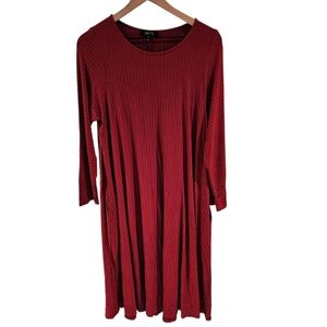 Comfy USA Red Striped Long Sleeve Modal Midi Dress